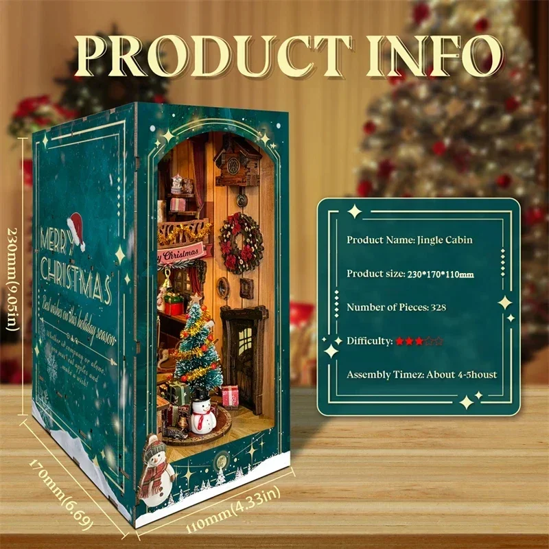 Merry Christmas DIY Wooden Boo - Diy Wooden Book Nook Kit Shelf Insert 评论和价格