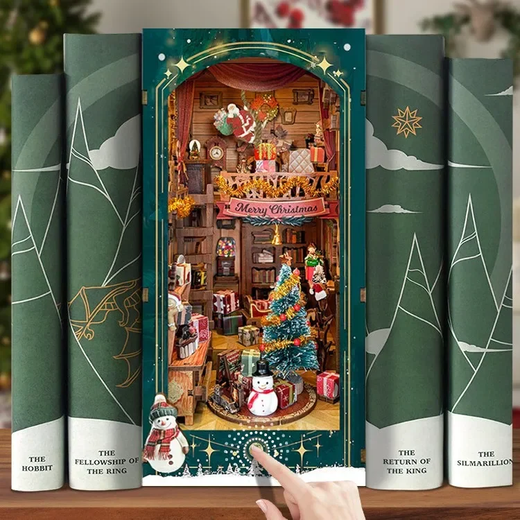 Merry Christmas DIY Wooden Boo - Diy Wooden Book Nook Kit Shelf Insert 评论和价格