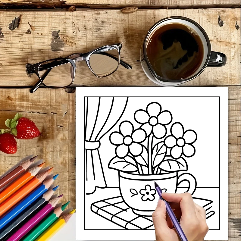 Easy Cute Flower Coloring Book - Adult Coloring Book Stress Relief 评论和价格